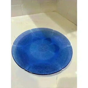 Fortecrisa Cobalt Blue Glass Dinner Plate Sunflower 9.75 in blue